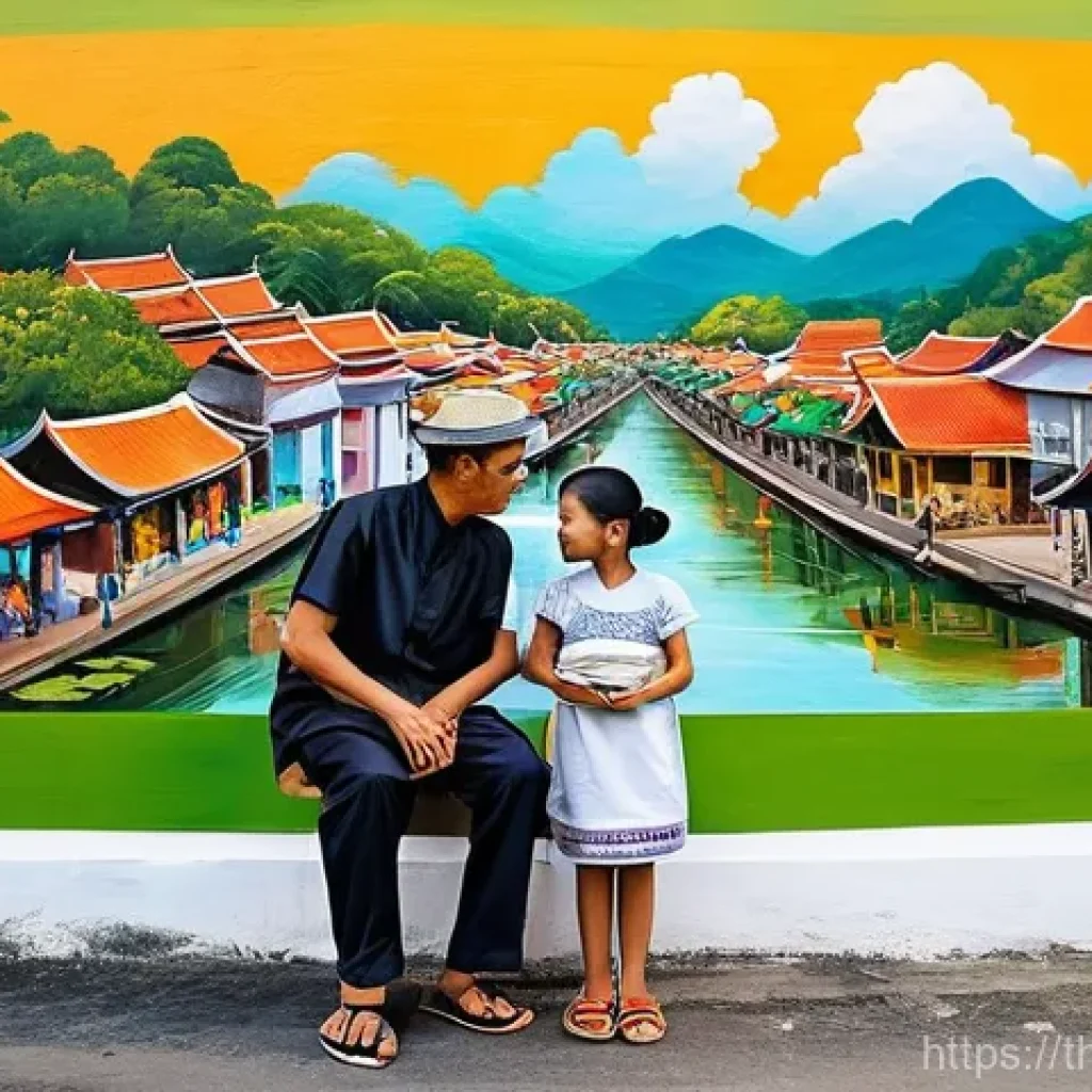 장소 특정적 예술과 사회적 기업의 역할 - **Vibrant Community Murals in a Thai Old Town:**
"A bustling street scene in a charming, histori...