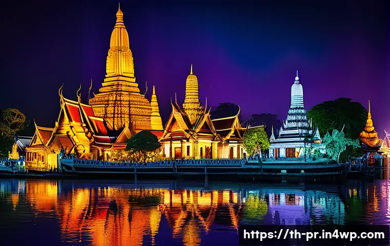 장소 특정적 예술 접근의 계획 수립 - **Prompt:** A breathtaking nighttime scene of an ancient Thai temple, possibly Wat Arun or a similar...