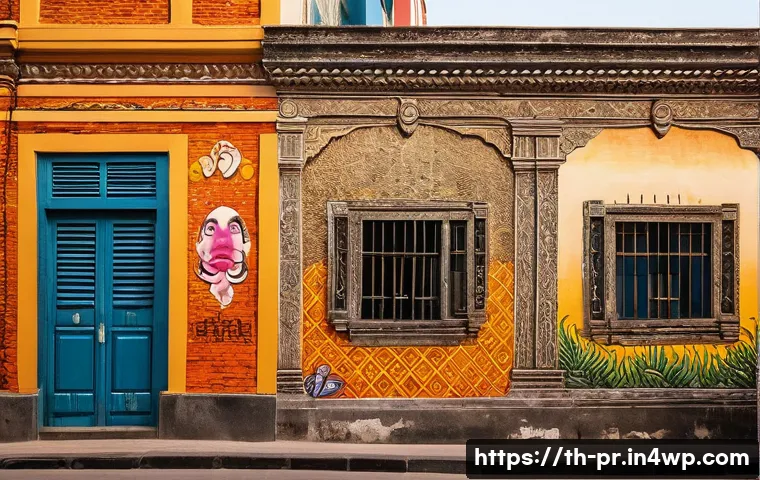 장소 특정적 예술의 실천적 적용 - **Prompt:** "A vibrant street art mural adorning the weathered wall of a historic building in Bangko...