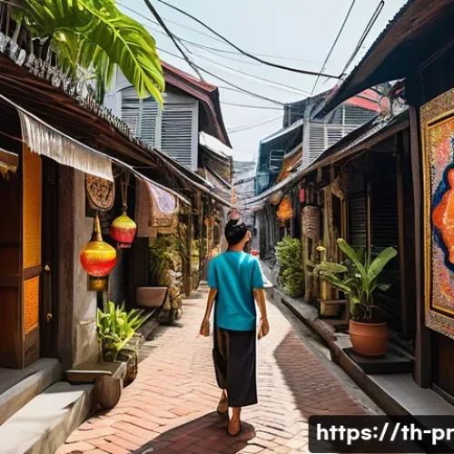 Home 31 장소 특정적 예술 접근의 방향성과 목표 - A vibrant site-specific art installation transforming a narrow, atmospheric alley in a historic Thai...